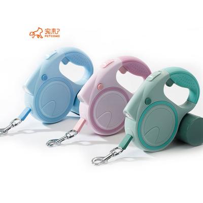 China PETCOME Manufacturer Stored Long Slip Rope Automatic Retractable Dog Leash with Light and Bag for sale