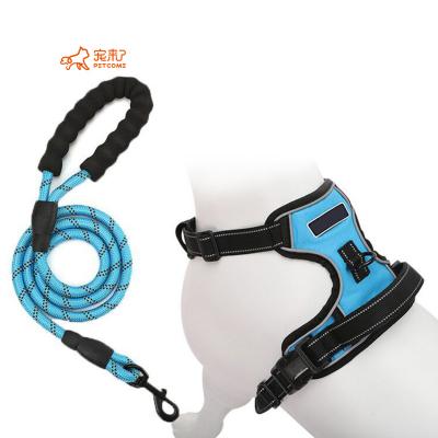 China PETCOME Wholesale Luxury Reflective Dog Leash Vest Harness Set With Easy Control Handle for sale