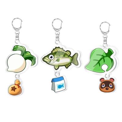 China Hot Selling Animal Forest Crossing Bass Leaf Turnip Acrylic Key Ring Chain Key Chain for sale