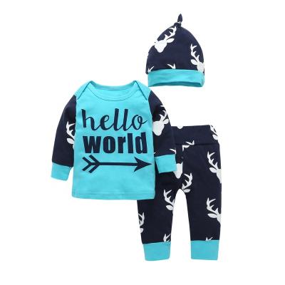 China Plain Baby Long Sleeve Letter Print Romper 3pcs Set For Kids Newborn Infant Baby Boy Baby Romper Set for sale