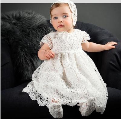 China Washable Short Sleeve Vintage Lace Flower Baby Girl Baptism Dress Newborn Princess Dress Children White Ball Gown for sale