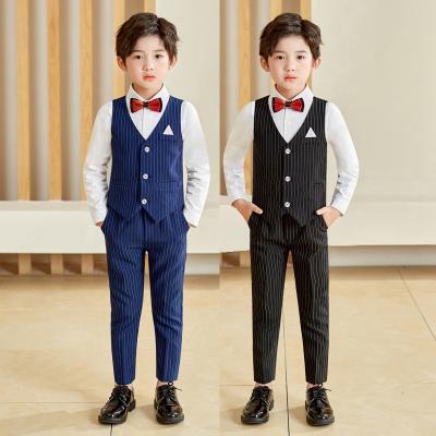 China BB-006 Kids Boys Formal Suits For Weddings Formal Dress Autumn Boys Suit Vest Striped Boys Dress Suit (Vest+Pants+Shirt+Tie) for sale