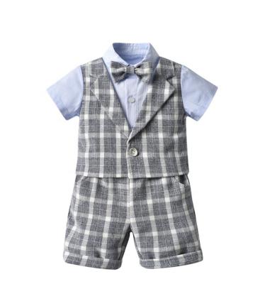 China Two Color Plaid Baby Boy Formal Dress Up Sets Formal Toddler Boys Birthday Party Clothes Suit Gentleman Kids Cloth Sets for sale