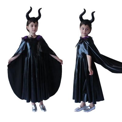 China Girls Breathable Black Devil Maleficent Halloween Costume 3 Piece Evil Queen Dress Set Girls Cosplay Clothing Sleep Charm Costume for sale