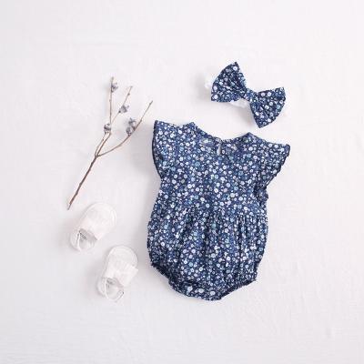 China Newborn Infant Floral Baby Romper Summer Clothes 100% Cotton 100% Cotton Baby Short Sleeve Jumpsuit with Headband for sale