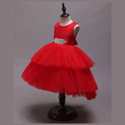 China Anti-wrinkle Girls Princess Tutu Cake Dress Children's Little Bridesmaid Performance Host Tow Dress for sale