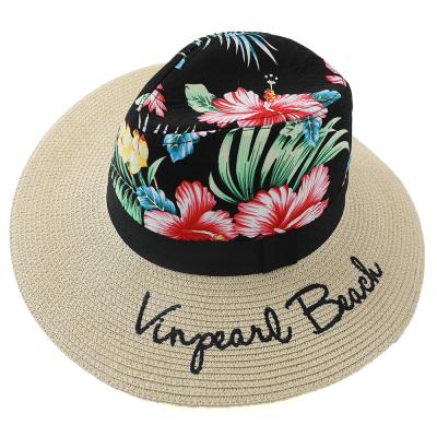 China Summer Outdoor Alphabet Embroidered Hat, Panama Straw Hat Men's And Women's Printed Sunshade Hat, Outdoor Sunscreen Hat for sale