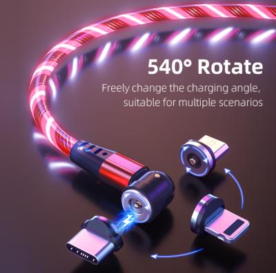 China MP3/MP4 Cheap Price Flowing Luminous Player LED Light Magnetic Phone Cable To USB Power Cable For Micro/i-Product/Type C for sale