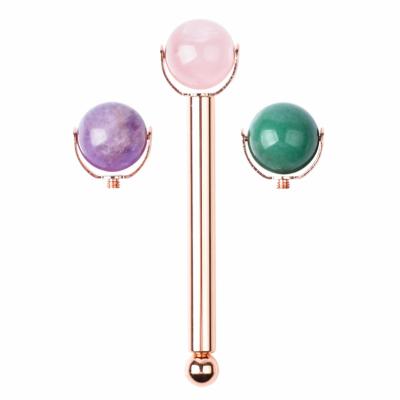 China Double rollers/portable/cool/comfortable simple jade face beauty design round ball facial roller massager for sale