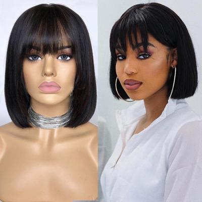 China New Arrival Silky Straight Brazilian Hair Lace Frontal Bob Wig Short Bob With Bang Wigs For Black Women for sale