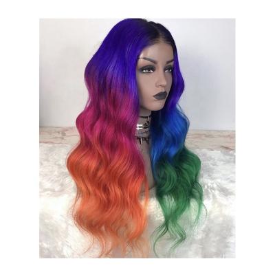 China Body Wave Rainbow Color Virgin Hair Lace Front Wigs 13X4 Lace Front Human Hair Wigs for sale