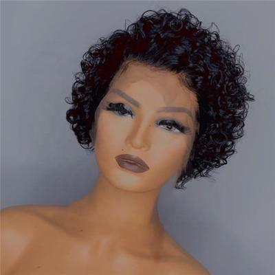 China Short Curly Hair 13*4 Water Curl Short Pixie Cut Wig Virgin Human Hair Wig Short Lace Front Wig for sale