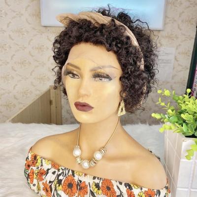 China Pixie Cut Wigs Brazilian Human Hair 13*4 Curly Lace Front Wig Short Short Water Curl Wig for sale