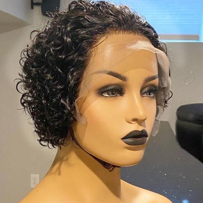 China Short Curly Hair 13*4 Water Curl Short Pixie Cut Wig Virgin Human Hair Wig Short Lace Front Wig for sale