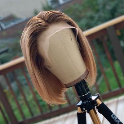 China Silky Straight Wave Short Bob T Part Wig Highlight Color BLACK And Brazilian Virgin Hair T Lace Front Wig #27 for sale