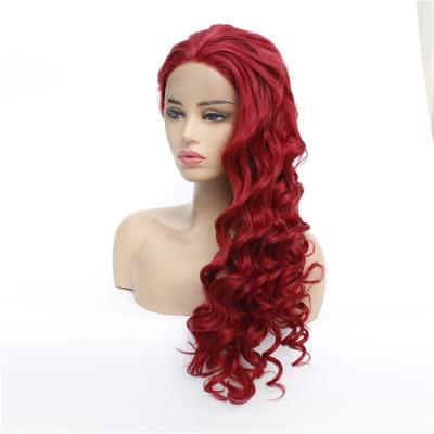 China Wholesale Hot Sale Regular Colored Party Cosplay Loose Body Wave Red Synthetic Lace Wig for sale