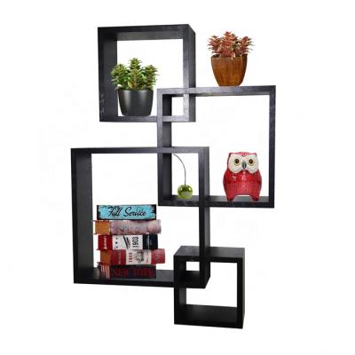 China Popular Wooden Wall Shelf Black Color Wooden Display Shelf Cube Wall Floating Rack For Plant Or Flower for sale