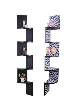 China Sustainable Wooden Shelf 5 Tier Bedroom Furniture Hotel Corner Wall Mount Shelves for sale