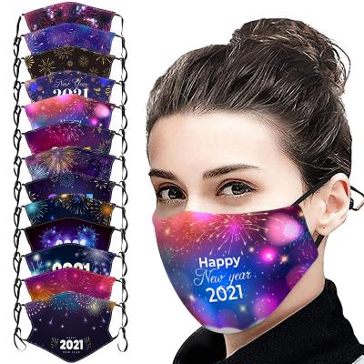 China Custom Printed Reusable 2 Ply Cotton Dust Proof Fashion Happy New Year Face Maskes for sale