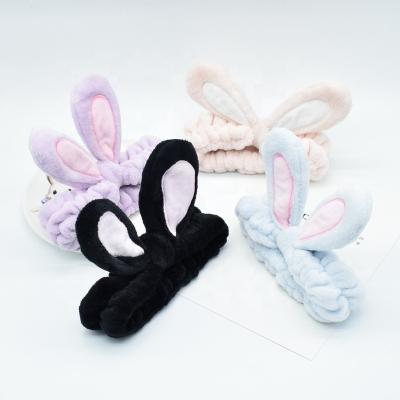 China Sweet LOGO Low MOQ Hair Wrap Rabbit Headband Face Wash Makeup Headband Lovely Bunny Ear Cute Custom Hair Band For Women Girls for sale