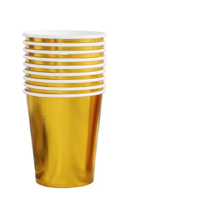 China Solid Color Recyclable Gold Plated Disposable Party Decoration Dress Up Paper Cup Double-Layer Coated Coffee Milk Tea Paper Cup for sale