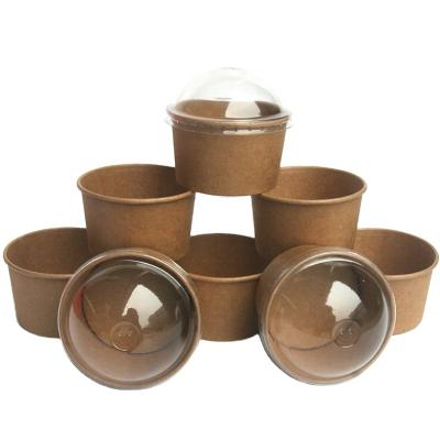 China Disposable Custom Logo Kraft Paper Ice Cream Cups With Lids Yogurt Paper Bowl for sale