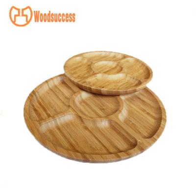 China Hotel Serving Round Separate Compartments Bamboo Fruit Tray for sale