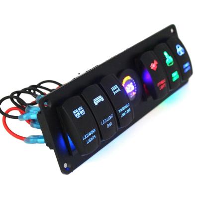 China Marine Boat Switch Panel Led Strip 12V 6 Output Circuit Protection Rocker Switch Circuit Breaker LED Panel Colorful Voltmeter RV Auto Car Accessories for sale