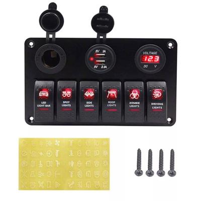 China Universal Car Boat Ravs 6 Strip Rocker Switch Box For Cars Vehicles Boats 12-24v Switch 20a Waterproof Panel With Led Light Indicator for sale