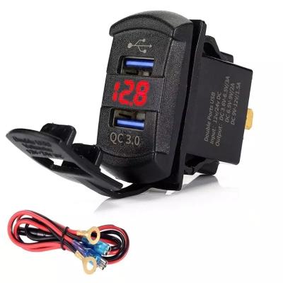 China ABS Plastic Quick Charge 3.0 USB Rocker Inverter Quick QC 3.0 Quick Charger Dual Led Voltmeter For Boats Car Truck Motorcycle Smartphone Tablet for sale