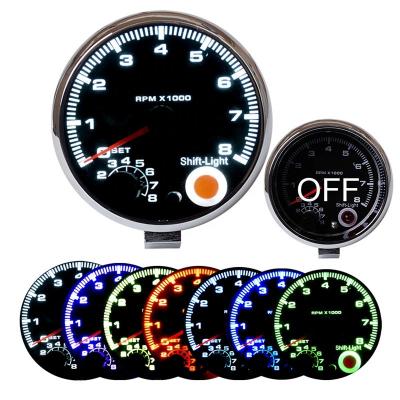 China Display Car Gauge 3.75 Inch 95mm Tachometer Chrome For 7 LED Colors 12V Adjustable 3 3/4