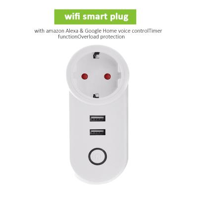 China Wifi Tuya Work With Alexa Google Home Electrical Power Wall USB Socket Wifi Eu For Smart Home Automation for sale