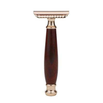 China Chrome Metal Blade Double Edge Natural Bamboo Handle Eco-Friendly Black Durable Simple Metal Wood Safety Razor for sale