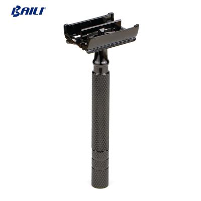 China High Quality Long Blade Men's Double Edge Double Blades Handle Butterfly Shaving Twist To Open Safety Razor On Sale for sale