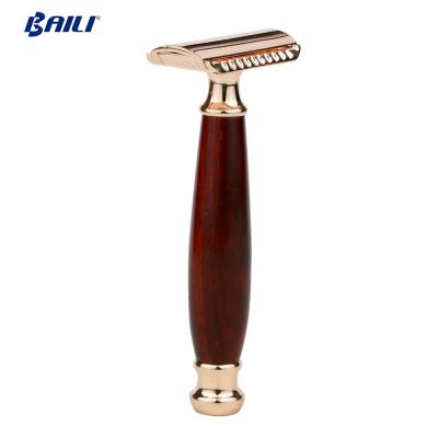 China Double Edge Blade Private Label Body And Face Shaving Gold Bamboo Women Wooden Safety Shaving Razor for sale