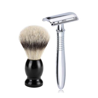 China Shaving Brush Double Edge Safety Straight Cut Throat Razor Starter Set With Wood / Metal Shaving Brush for sale