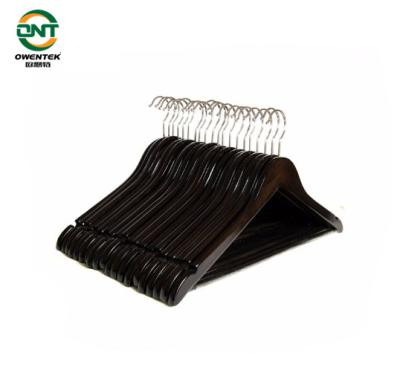 China CLASSIC Brown Rubber Coated Wooden Hangers Dark Wood Hangers For Clothes for sale