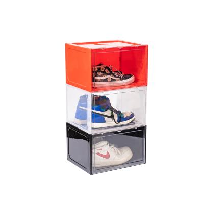 China Hot Selling High Quality Transparent Shoe Box Stackable Plastic Amazon Shoe Display Cabinet Foldable Shoe Box for sale