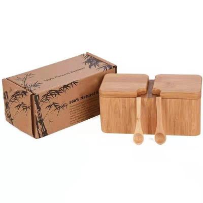 China Sustainable Kitchen Condiment Bottle Kitchen Supplies Square Bamboo Condiment Box for sale