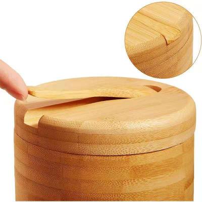 China Sustainable Salt Shaker Kitchen Spice Shaker Kitchen Supplies Round Bamboo Spice Box Spice Rack for sale