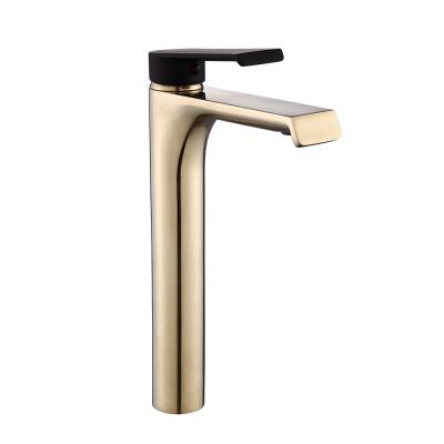 China Thermostatic Faucets Single To Handle High Neck Gold Basin Faucet Bathroom Brass Waterfall Basin Faucet for sale