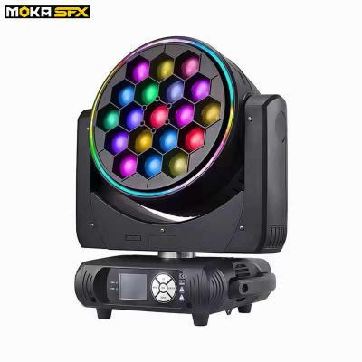 China Sports Stadiums Hotel Desk MOKA 19*40W RGB LED Bee Eyes Zoom Moving Head DMX512 Stage Lights With Side-lit DJ Bar Show Disco Beam Stage tape opening for sale