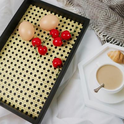 China Serving Trays Home Wooden Tray+Personalized cheap wooden serving tray with rattan+Restaurant and home tray for sale