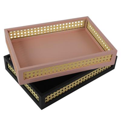 China Serving Trays Lace Black Wooden Desk Organizer Tray Bandejas De Madera Bathroom Trays for sale