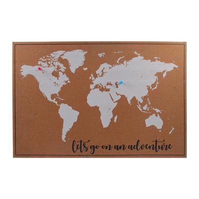 China Europe High Quality Wooden Notice Cork Board Message Board With 3D Printed World Map For Wall Hanging for sale