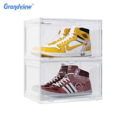 China Perspex acrylic clear transparent plastic plexiglass side door stackable aj shoe box for sale