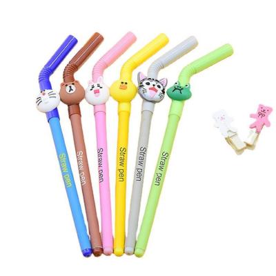 China Straw Shape Cute Cartoon Gel Pen 0.5mm Normal Creative Student Retractable Gel Pen Black Ink for sale