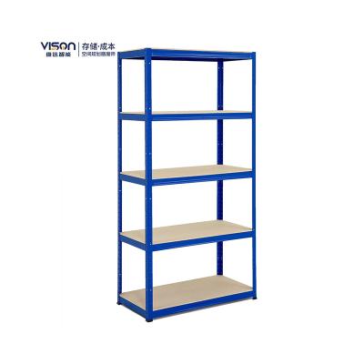 China Plate Type Corrosion Protection Coated Light Duty Metal Warehouse Storage Rack Shelf With Support Steel Bar for sale