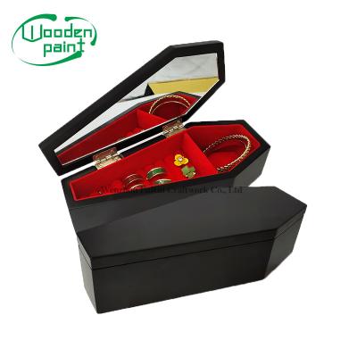 China Wholesale Luxury Black Varnish Custom Logo Jewelry Package Velvet Small Portable Lightweight Gift Boxes For Jewelry Storage Wooden Box for sale