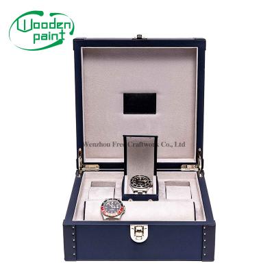 China Wholesale Recycable Luxury Unfinished Blue 6 Slots Watch Custom Multifunction Necklace Storage Gift Packaging Logo Wooden Box Watch for sale